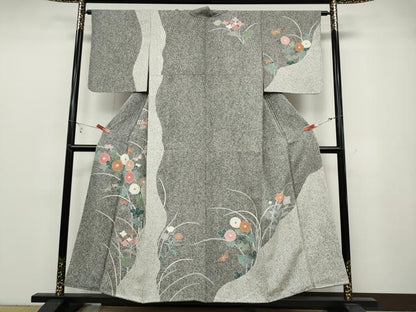 平和屋着物●訪問着　刺繍　花蝶文　たたき染め　金彩　正絹　逸品　CABB6391ut