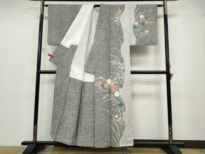 平和屋着物●訪問着　刺繍　花蝶文　たたき染め　金彩　正絹　逸品　CABB6391ut
