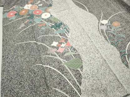 平和屋着物●訪問着　刺繍　花蝶文　たたき染め　金彩　正絹　逸品　CABB6391ut