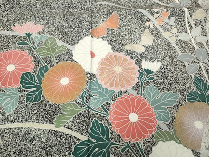 平和屋着物●訪問着　刺繍　花蝶文　たたき染め　金彩　正絹　逸品　CABB6391ut