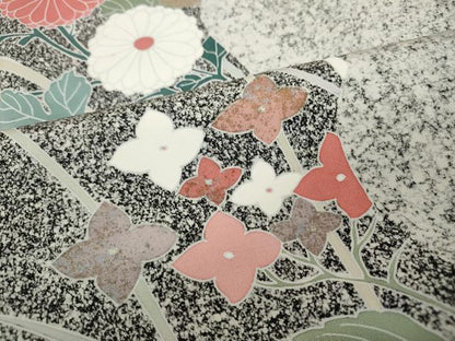 平和屋着物●訪問着　刺繍　花蝶文　たたき染め　金彩　正絹　逸品　CABB6391ut