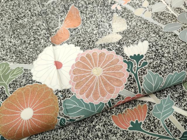 平和屋着物●訪問着　刺繍　花蝶文　たたき染め　金彩　正絹　逸品　CABB6391ut
