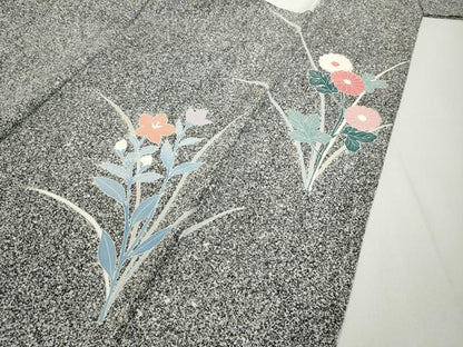 平和屋着物●訪問着　刺繍　花蝶文　たたき染め　金彩　正絹　逸品　CABB6391ut