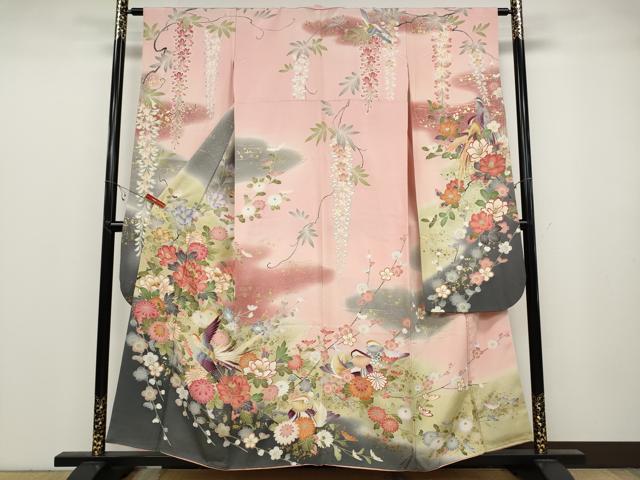 平和屋着物●豪華振袖　駒刺繍　花鳥文　暈し染め　金彩　正絹　逸品　CABB6392ut