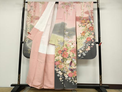 平和屋着物●豪華振袖　駒刺繍　花鳥文　暈し染め　金彩　正絹　逸品　CABB6392ut
