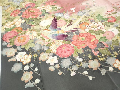 平和屋着物●豪華振袖　駒刺繍　花鳥文　暈し染め　金彩　正絹　逸品　CABB6392ut