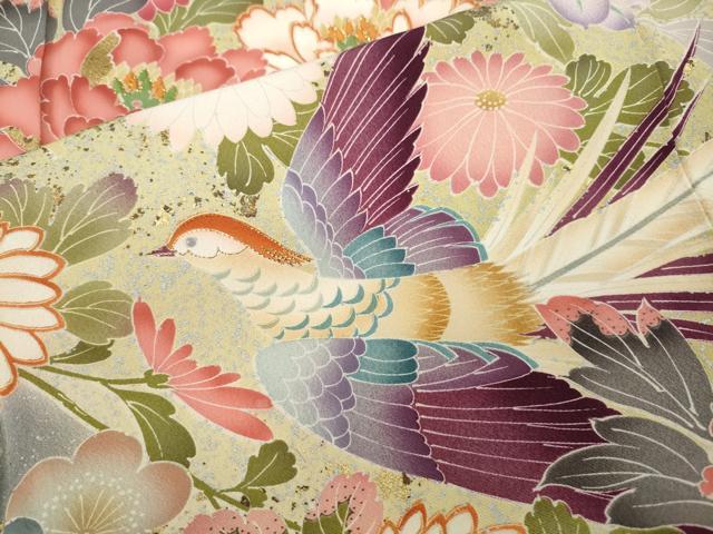 平和屋着物●豪華振袖　駒刺繍　花鳥文　暈し染め　金彩　正絹　逸品　CABB6392ut