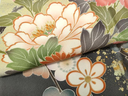 平和屋着物●豪華振袖　駒刺繍　花鳥文　暈し染め　金彩　正絹　逸品　CABB6392ut