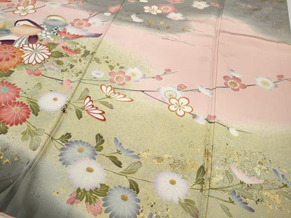 平和屋着物●豪華振袖　駒刺繍　花鳥文　暈し染め　金彩　正絹　逸品　CABB6392ut