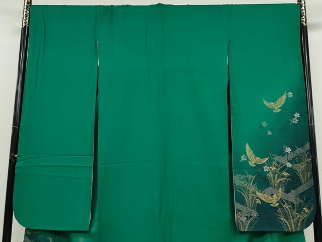 平和屋着物●染色作家　斉藤三才　振袖　寿光織　三才鳥　草花文　暈し染め　金銀糸　正絹　逸品　CABB6393ut