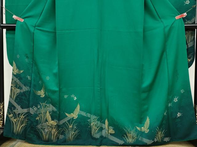 平和屋着物●染色作家　斉藤三才　振袖　寿光織　三才鳥　草花文　暈し染め　金銀糸　正絹　逸品　CABB6393ut