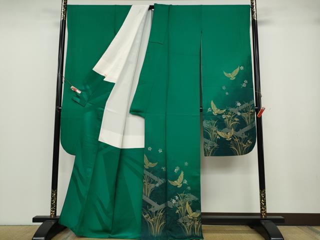 平和屋着物●染色作家　斉藤三才　振袖　花鳥文　寿光織　正絹　逸品　AABH4272ck 平和屋着物○染色作家 斉藤三才 振袖 花鳥文 寿光織 正絹 逸品