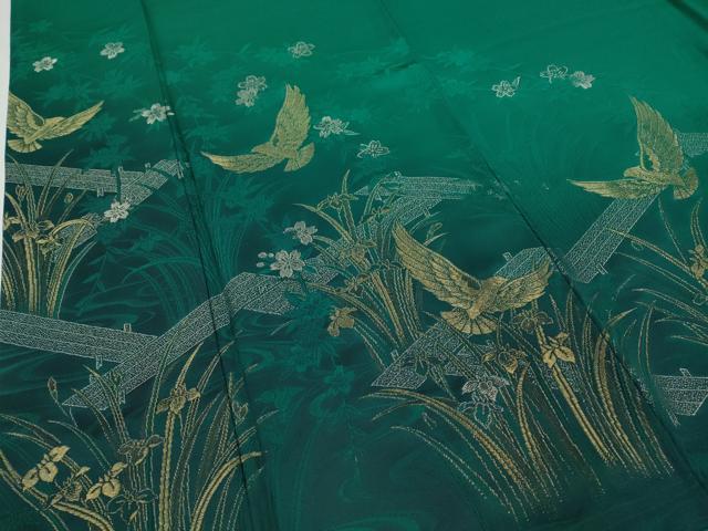 平和屋着物●染色作家　斉藤三才　振袖　花鳥文　寿光織　正絹　逸品　AABH4272ck 平和屋着物○染色作家 斉藤三才 振袖 花鳥文 寿光織 正絹 逸品