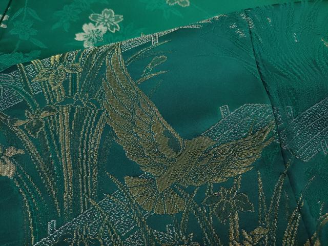 平和屋着物●染色作家　斉藤三才　振袖　花鳥文　寿光織　正絹　逸品　AABH4272ck 平和屋着物○染色作家 斉藤三才 振袖 花鳥文 寿光織 正絹 逸品