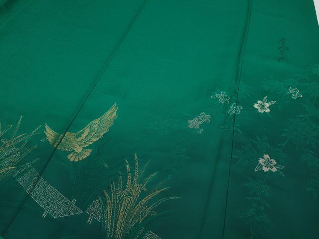 平和屋着物●染色作家　斉藤三才　振袖　寿光織　三才鳥　草花文　暈し染め　金銀糸　正絹　逸品　CABB6393ut