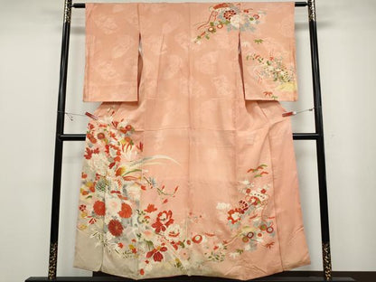 平和屋着物●アンティーク　大正ロマン　訪問着　花鳥文　暈し染め　金彩　正絹　逸品　CABB6395ut