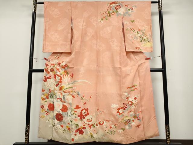 平和屋着物●アンティーク　大正ロマン　訪問着　花鳥文　暈し染め　金彩　正絹　逸品　CABB6395ut