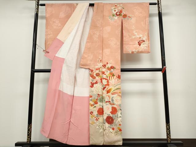 平和屋着物●アンティーク　大正ロマン　訪問着　花鳥文　暈し染め　金彩　正絹　逸品　CABB6395ut