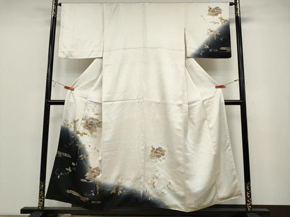 平和屋着物●訪問着　扇面南天花文　暈し染め　金彩　正絹　逸品　CABB6397ut