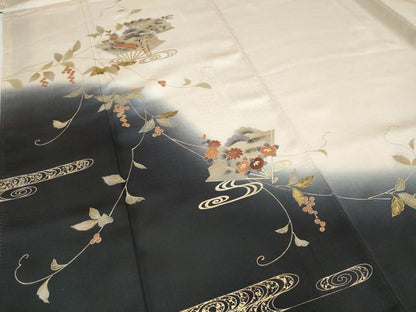 平和屋着物●訪問着　扇面南天花文　暈し染め　金彩　正絹　逸品　CABB6397ut