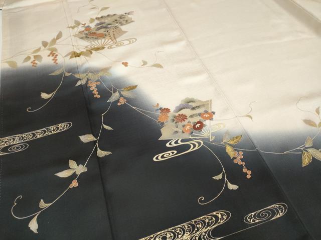 平和屋着物●訪問着　扇面南天花文　暈し染め　金彩　正絹　逸品　CABB6397ut