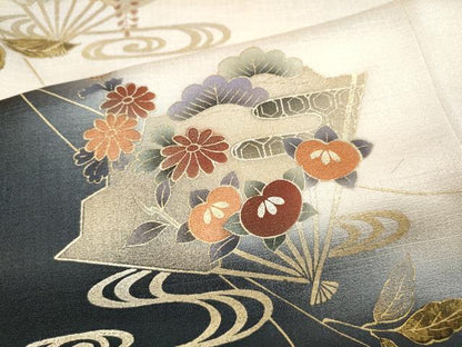 平和屋着物●訪問着　扇面南天花文　暈し染め　金彩　正絹　逸品　CABB6397ut