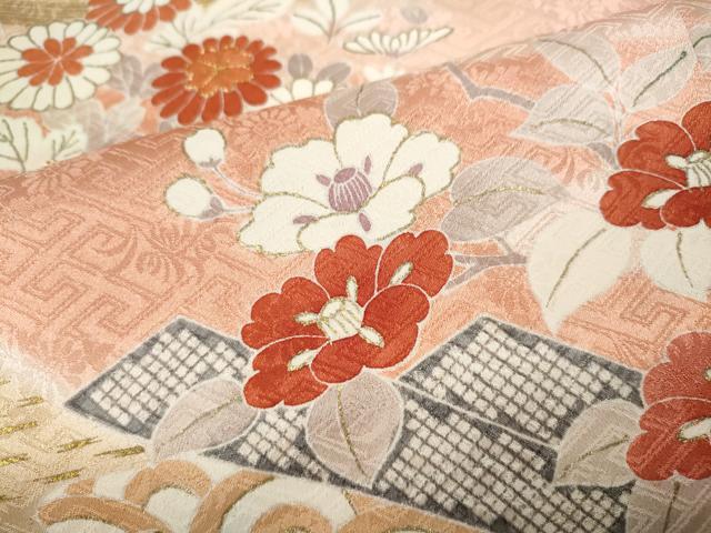 平和屋着物○訪問着 駒刺繍 松皮菱枝花文 金彩 ロング