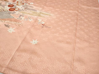 平和屋着物●訪問着　駒刺繍　松皮菱枝花文　金彩　ロング丈　正絹　逸品　CABB6398ut