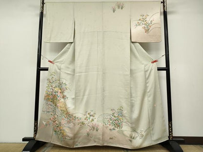 平和屋着物●訪問着　作家物　流水籬草花文　暈し染め　金彩　正絹　逸品　CABB6399ut