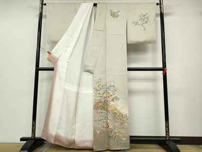 平和屋着物●訪問着　作家物　流水籬草花文　暈し染め　金彩　正絹　逸品　CABB6399ut