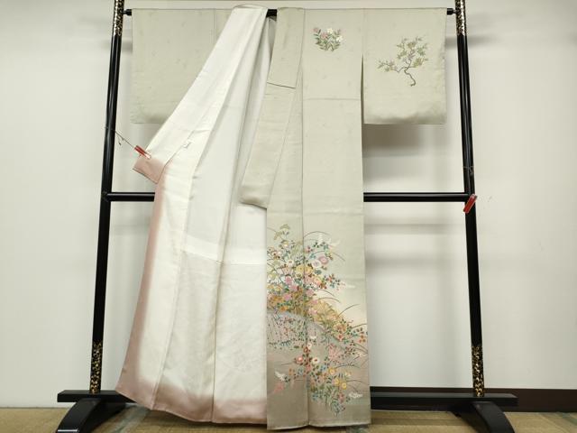 平和屋着物●訪問着　作家物　流水籬草花文　暈し染め　金彩　正絹　逸品　CABB6399ut