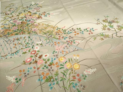 平和屋着物●訪問着　作家物　流水籬草花文　暈し染め　金彩　正絹　逸品　CABB6399ut