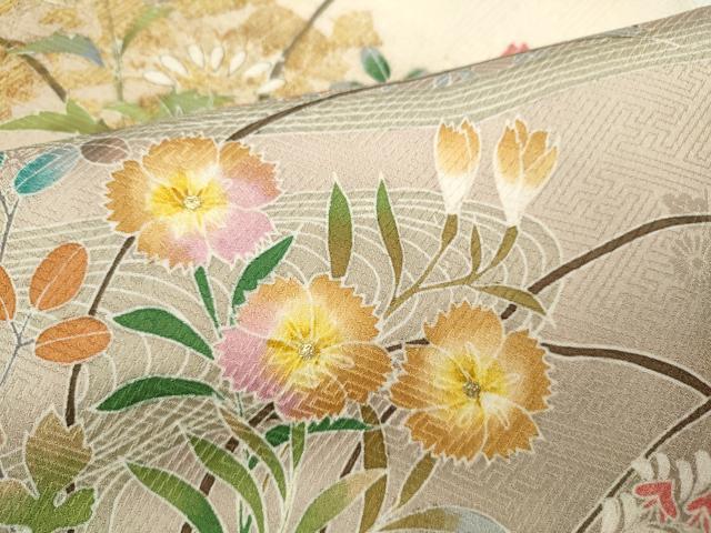 平和屋着物●訪問着　作家物　流水籬草花文　暈し染め　金彩　正絹　逸品　CABB6399ut