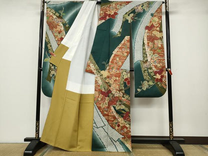 平和屋着物●豪華振袖　絞り　熨斗鞠枝花文　暈し染め　金彩　正絹　逸品　CABB6400ut