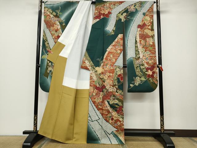 平和屋着物●豪華振袖　絞り　熨斗鞠枝花文　暈し染め　金彩　正絹　逸品　CABB6400ut