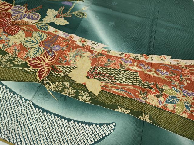 平和屋着物●豪華振袖　絞り　熨斗鞠枝花文　暈し染め　金彩　正絹　逸品　CABB6400ut