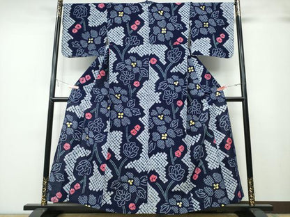 平和屋着物∴夏物 浴衣 有松鳴海絞り 草花文 綿 逸品 CABB6403ng