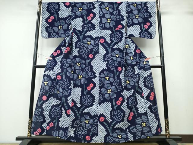 平和屋着物∴夏物 浴衣 有松鳴海絞り 草花文 綿 逸品 CABB6403ng