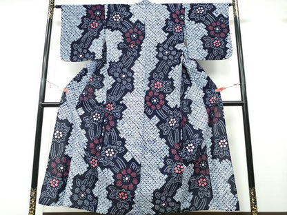 平和屋着物∴夏物 浴衣 有松鳴海絞り 舞花文 綿 逸品 CABB6405ng