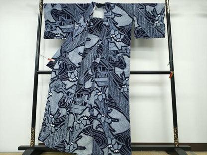 平和屋着物∴夏物　浴衣　有松鳴海絞り　流水杜若風景文　綿　逸品　CABB6407ng
