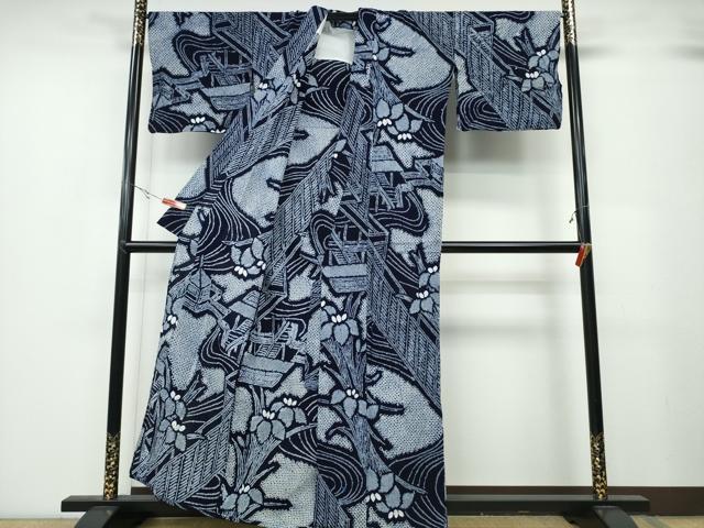 平和屋着物∴夏物　浴衣　有松鳴海絞り　流水杜若風景文　綿　逸品　CABB6407ng
