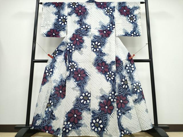 平和屋着物∴夏物 浴衣 有松鳴海絞り 芝草菊文 綿 逸品 未使用 CABB6412ng