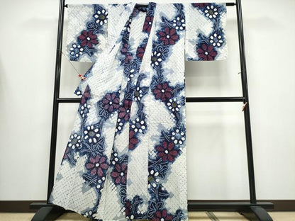 平和屋着物∴夏物 浴衣 有松鳴海絞り 芝草菊文 綿 逸品 未使用 CABB6412ng