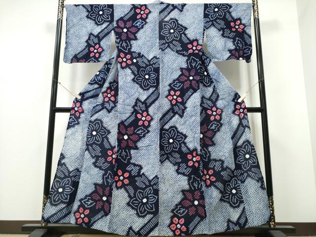 平和屋着物∴夏物 浴衣 有松鳴海絞り 舞花文 綿 逸品 CABB6418ng