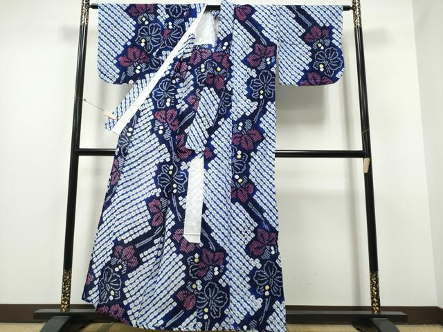 平和屋着物∴夏物 浴衣 有松鳴海絞り 舞花文 綿 逸品 CABB6433ng