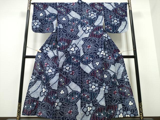 平和屋着物∴夏物 浴衣 有松鳴海絞り 色紙花蝶文 綿 逸品 CABB6435ng