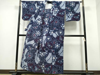 平和屋着物∴夏物 浴衣 有松鳴海絞り 色紙花蝶文 綿 逸品 CABB6435ng