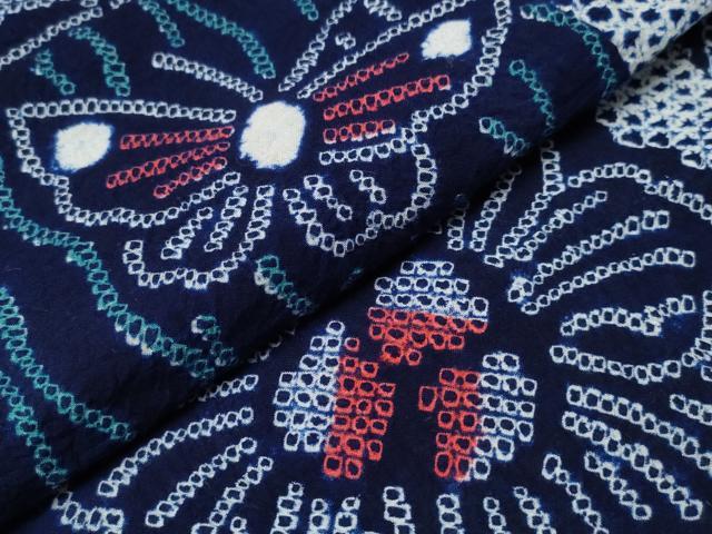 平和屋着物∴夏物 浴衣 有松鳴海絞り 色紙花蝶文 綿 逸品 CABB6435ng