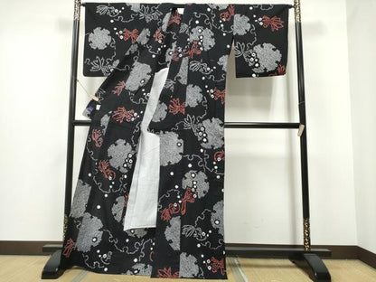 平和屋着物∴夏物　浴衣　有松鳴海絞り　金魚　雪輪重ね文　黒地　綿　逸品　CABB6437ng