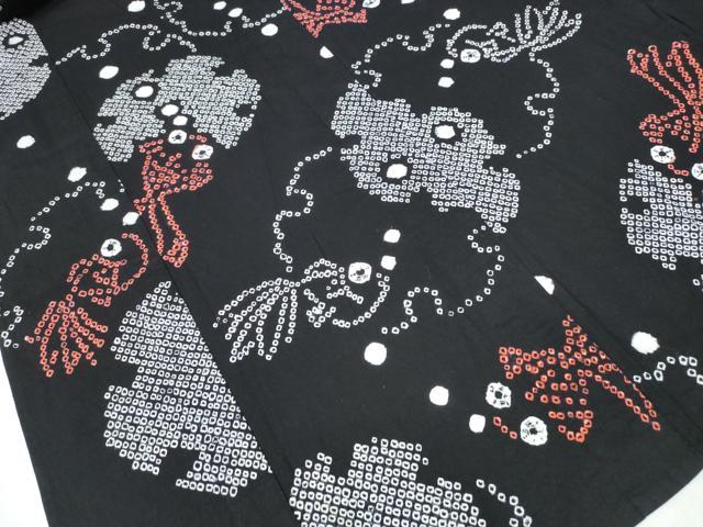 平和屋着物∴夏物　浴衣　有松鳴海絞り　金魚　雪輪重ね文　黒地　綿　逸品　CABB6437ng